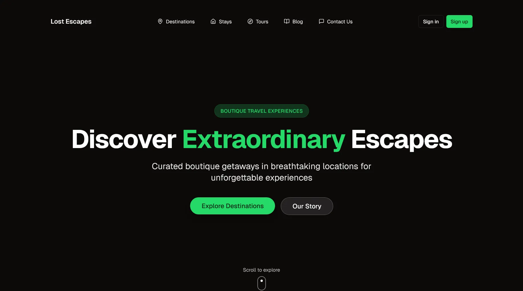 Lost Escapes, Boutique experiential travel booking.