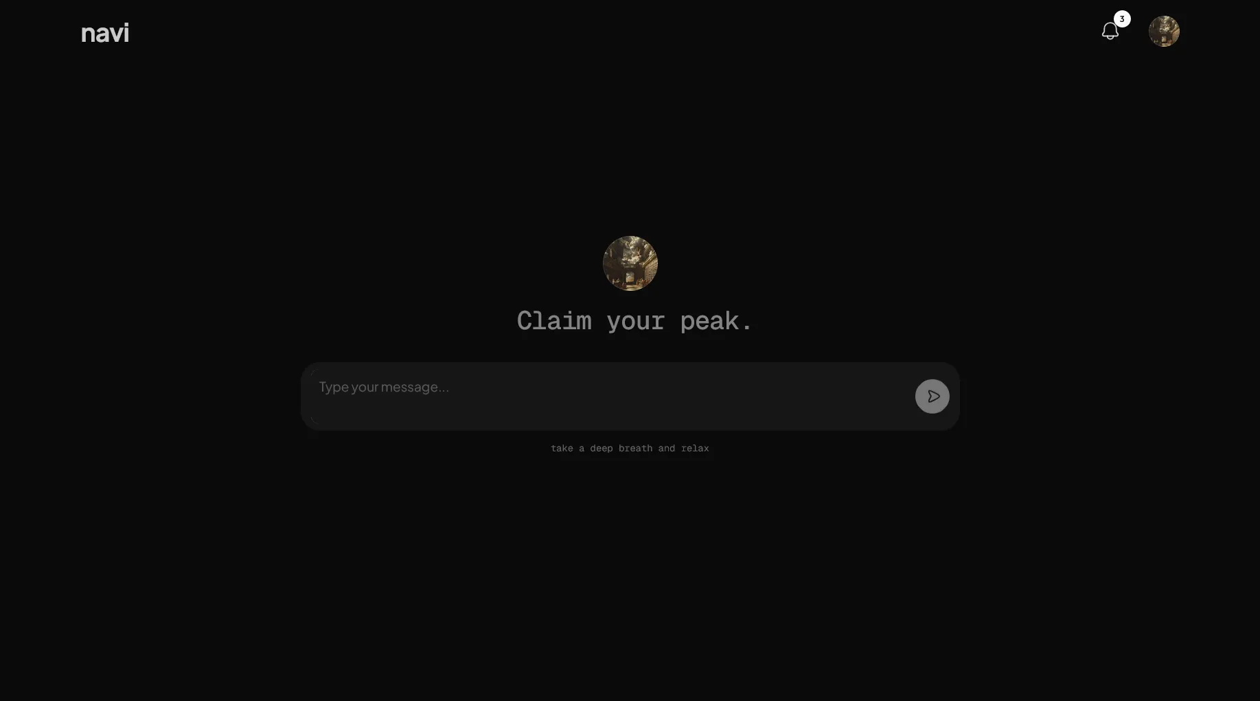 Navi dark agent chat screen with a focused message composer