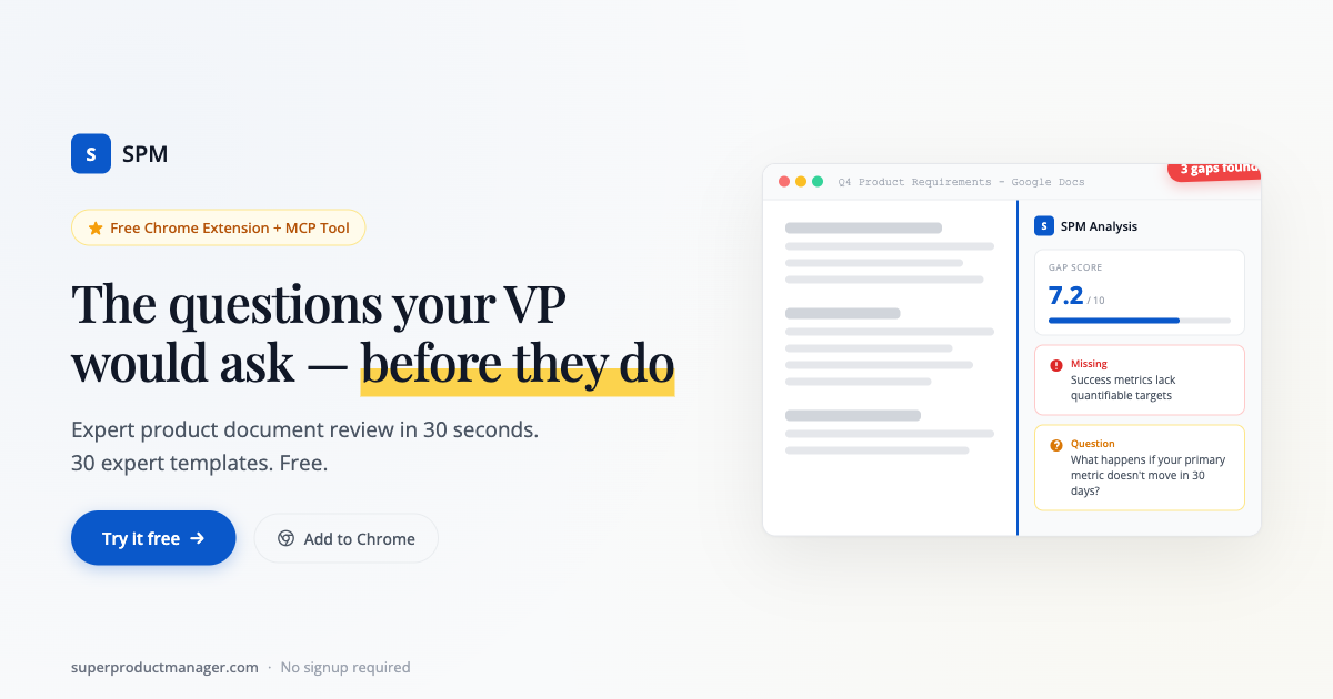 Super Product Manager, AI product-document review in about 30 seconds.