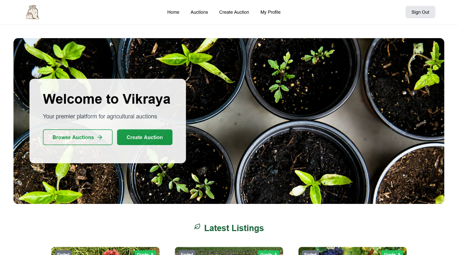 Vikraya, Blockchain crop auction system for agricultural listings.